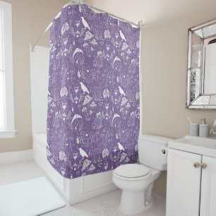 Psychedelic Mushroom Pattern 2D.BW.b L Purple BG Shower Curtain