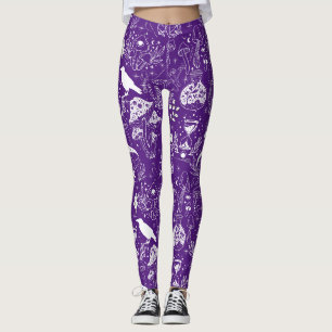 Psychedelic Mushroom Pattern 2D.BW.b Purple BG Leggings