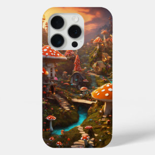 Psychedelic Mushroom Village – Intricate 3D Render iPhone 15 Pro Case