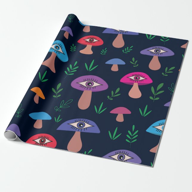  Psychedelic  Mushroom With Eyes    Wrapping Paper (Unrolled)
