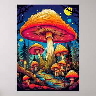 Psychedelic Mushrooms After Midnight Poster