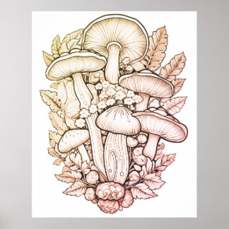 Psychedelic Mushrooms Black Background On a Wall Poster