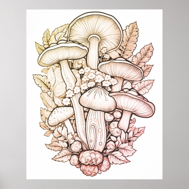 Psychedelic Mushrooms Black Background On a Wall Poster (Front)