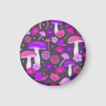 Psychedelic Mushrooms & Floral Pink, Purple, Black Magnet<br><div class="desc">This cute little magnet is decorated with trippy,  psychedelic illustrated mushrooms and flowers in shades of hot pink and bold purple.</div>