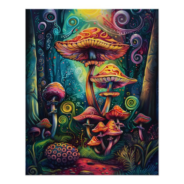Psychedelic Mushrooms Funky Colourful Artwork Poster (Front)