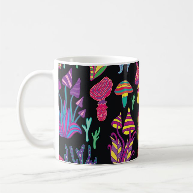 Psychedelic Mushrooms Rainbow Colours Pattern Coffee Mug (Left)