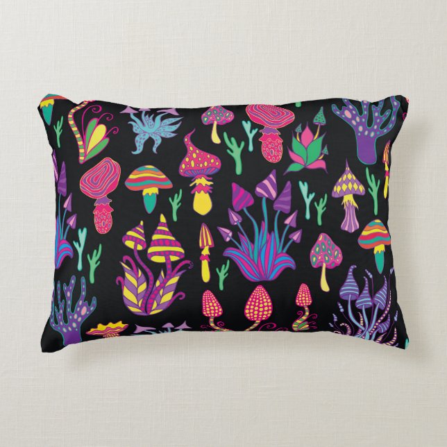 Psychedelic Mushrooms Rainbow Colours Pattern Decorative Cushion (Front)