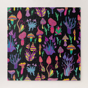 Psychedelic Mushrooms Rainbow Colours Pattern Jigsaw Puzzle