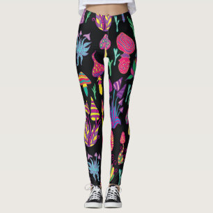 Psychedelic Mushrooms Rainbow Colours Pattern Leggings