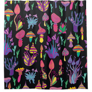 Psychedelic Mushrooms Rainbow Colours Pattern Shower Curtain