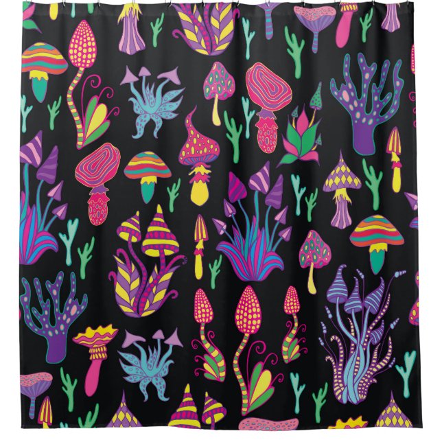 Psychedelic Mushrooms Rainbow Colours Pattern Shower Curtain (Front)