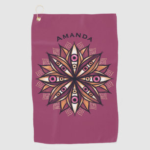 Psychedelic Name Flower Art with Creepy Eye Golf Towel