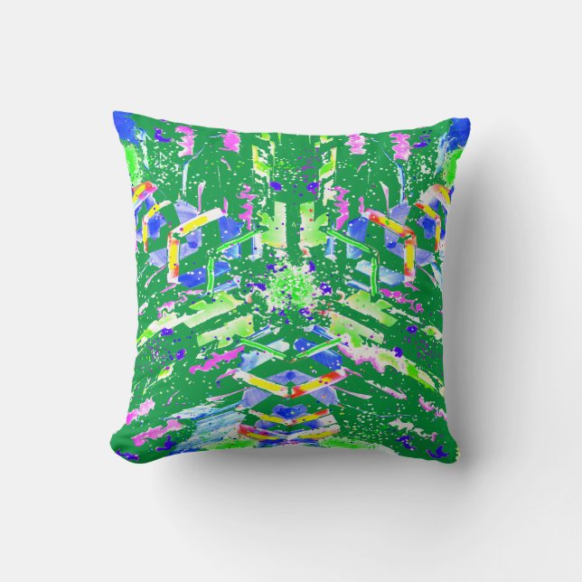 Psychedelic Neon Abstract Kaleidoscope Art  Cushion (Front)