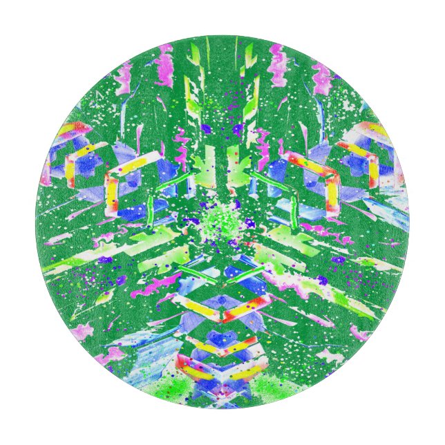 Psychedelic Neon Abstract Kaleidoscope Art  Cutting Board (Front)