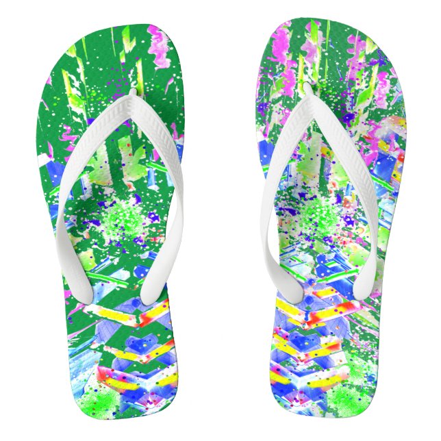 Psychedelic Neon Abstract Kaleidoscope Art  Flip Flops (Footbed)