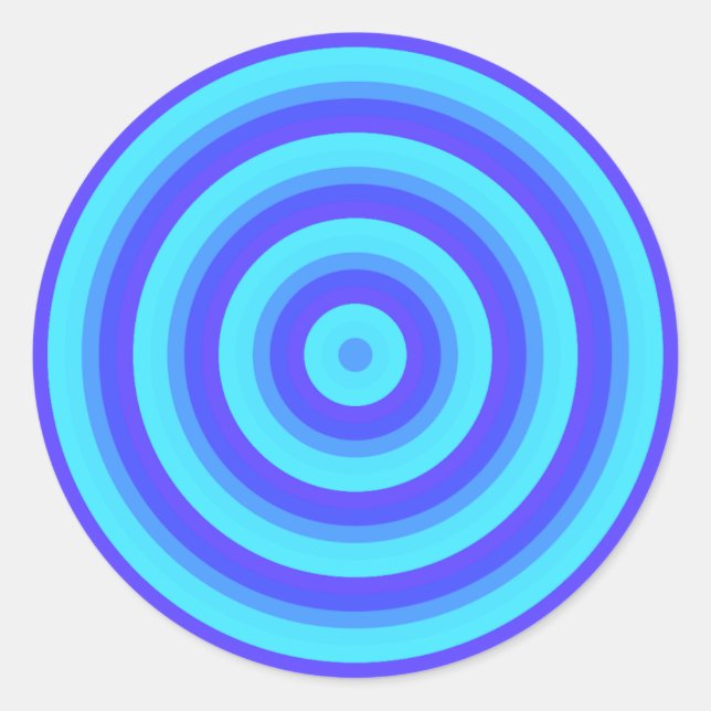 Psychedelic Neon Blue Circles Classic Round Sticker (Front)