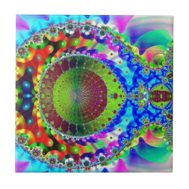 Psychedelic Neon Fractal Tile (Front)
