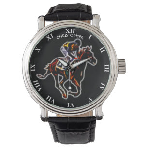 Psychedelic Neon Glowing Fractal Racing Horse Watch