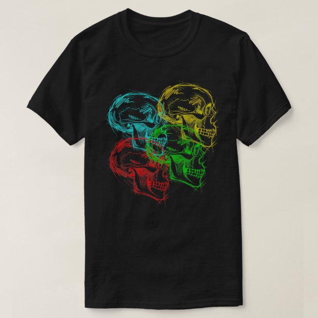 Psychedelic Neon Illustrative Skulls T-Shirt (Design Front)