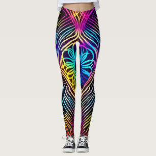 Psychedelic Neon Lines with Flower Art Leggings