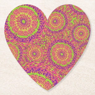 Psychedelic Neon Mandala Swirl Pattern Paper Coaster