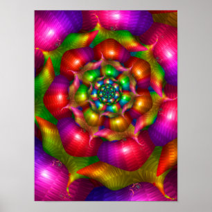 Psychedelic Neon Rose Fractal Mandala Poster