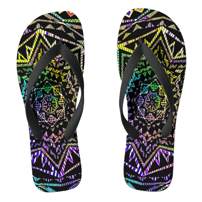 Psychedelic Neon Star Mandala Art Sandals (Footbed)