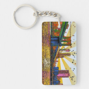 Psychedelic New York City: Brooklyn Bridge, WTC #1 Key Ring