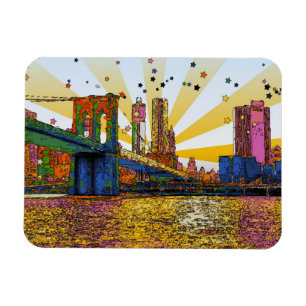 Psychedelic New York City: Brooklyn Bridge, WTC #1 Magnet
