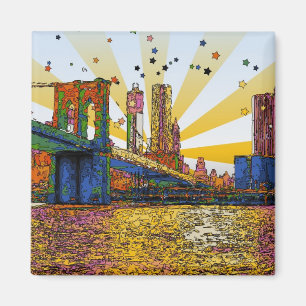 Psychedelic New York City: Brooklyn Bridge, WTC #1 Magnet