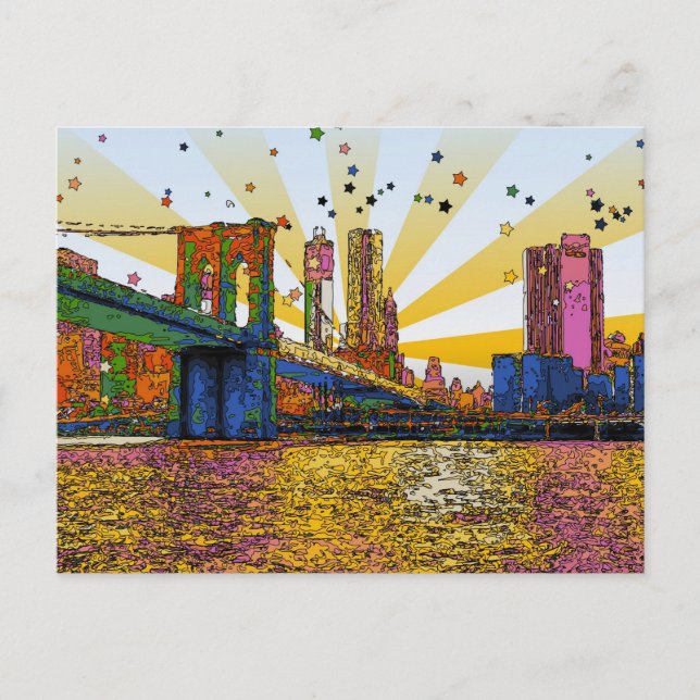 Psychedelic New York City: Brooklyn Bridge, WTC #1 Postcard (Front)