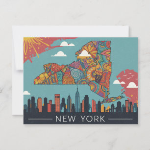 Psychedelic New York Map Art Vibrant City & Stat Postcard