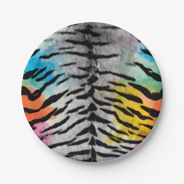 Psychedelic Night Tiger Skin Print Paper Plate (Front)