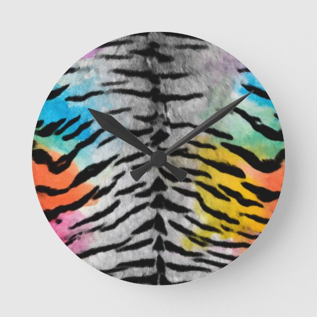 Psychedelic Night Tiger Skin Print Round Clock (Front)
