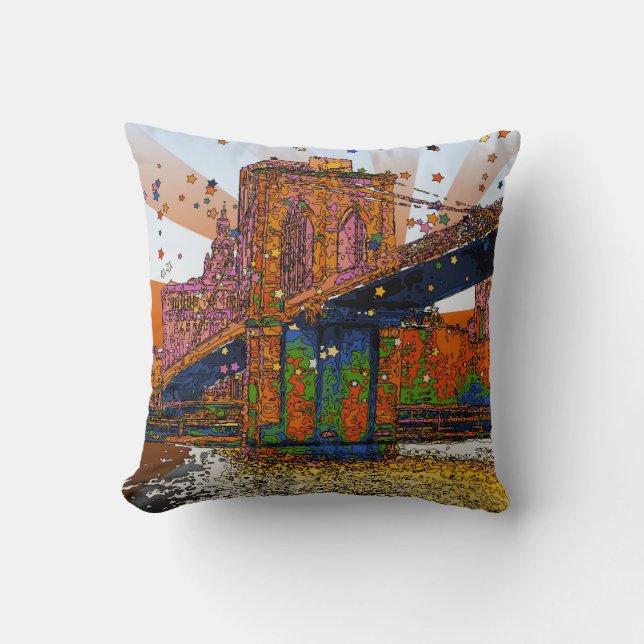 Psychedelic NYC: Brooklyn Bridge #1 Cushion (Front)