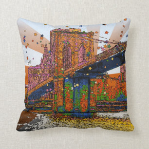 Psychedelic NYC: Brooklyn Bridge #1 Cushion