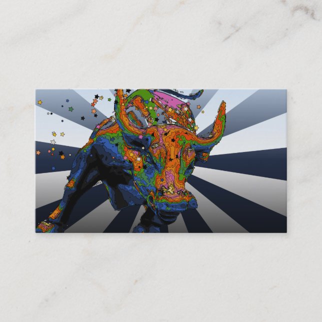Psychedelic NYC: Charging Bull of Wall Street Business Card (Front)