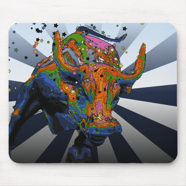 Psychedelic NYC: Charging Bull of Wall Street Mouse Mat (Front)
