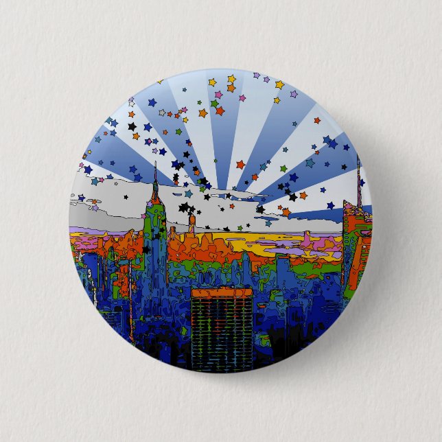 Psychedelic NYC: ESB Wide Skyline View 6 Cm Round Badge (Front)