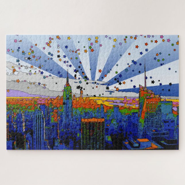 Psychedelic NYC: ESB Wide Skyline View Jigsaw Puzzle (Horizontal)