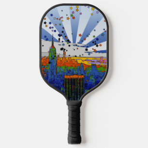 Psychedelic NYC: ESB Wide Skyline View Pickleball Paddle