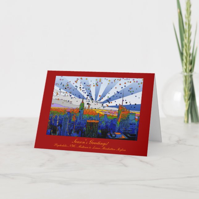 Psychedelic NYC: ESB Wide Skyline View Xmas Holiday Card (Front)