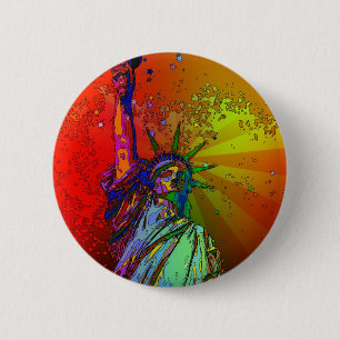 Psychedelic NYC Rainbow Colour Statue of Liberty 1 6 Cm Round Badge