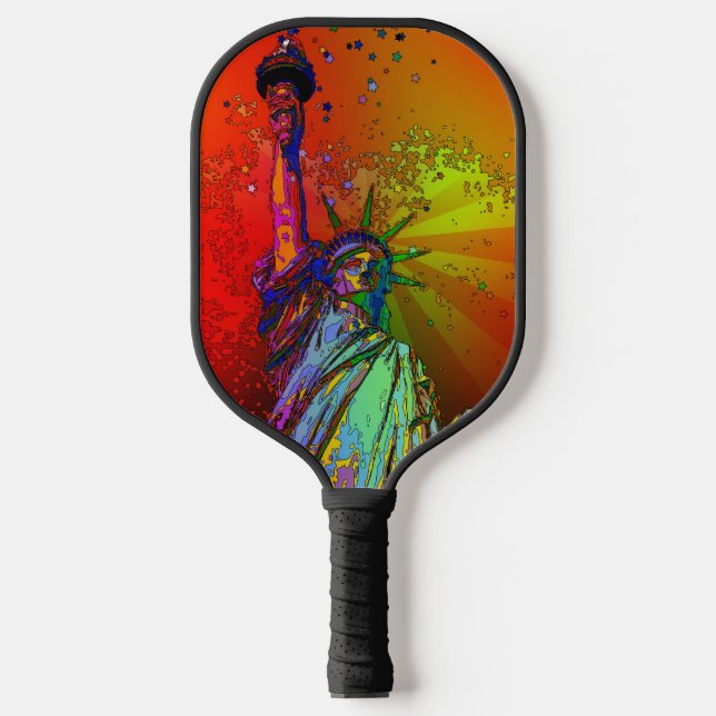 Psychedelic NYC Rainbow Colour Statue of Liberty 1 Pickleball Paddle (Front)