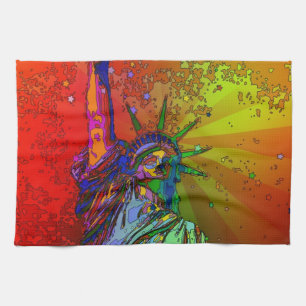 Psychedelic NYC Rainbow Colour Statue of Liberty 1 Tea Towel