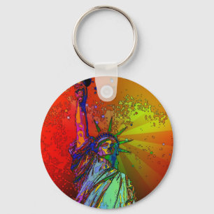 Psychedelic NYC Rainbow Colour Statue of Liberty Key Ring