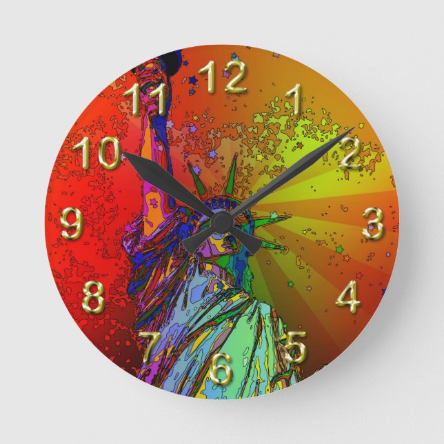 Psychedelic NYC Rainbow Colour Statue of Liberty Round Clock (Front)