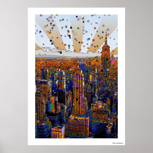 Psychedelic NYC Skyline: ESB, WTC #1 Poster (Front)