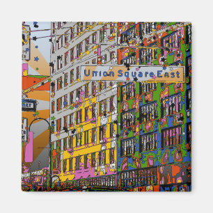 Psychedelic NYC: Union Square Building, St Sign A4 Magnet
