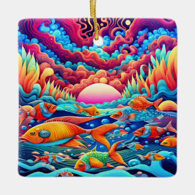 Psychedelic Ocean  Ceramic Ornament (Front)